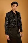 Siddartha Tytler_Black Silk, Polyester Sequins Embellished Jacket Pant Set _Online_at_Aza_Fashions