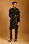 Buy_Siddartha Tytler_Black Dupion, Polyester, Silk Sequins Floral Work Bundi Set _at_Aza_Fashions