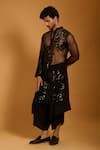 Siddartha Tytler_Black Georgette, Polyester, Silk Sequins, Floral Work Sheer Kurta Set _Online_at_Aza_Fashions