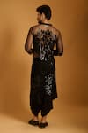 Shop_Siddartha Tytler_Black Georgette, Polyester, Silk Sequins, Floral Work Sheer Kurta Set _at_Aza_Fashions