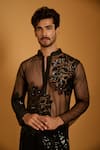 Buy_Siddartha Tytler_Black Georgette, Polyester, Silk Sequins, Floral Work Sheer Kurta Set _Online_at_Aza_Fashions