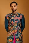Shop_Siddartha Tytler_Multi Color Dupion Embroidery Forest Thread Work Sherwani Set _Online_at_Aza_Fashions