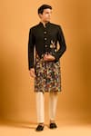 Buy_Siddartha Tytler_Black Silk Embroidery, Crystals, Metallic Thread Forest And Work Sherwani Set _at_Aza_Fashions