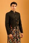 Shop_Siddartha Tytler_Black Silk Embroidery, Crystals, Metallic Thread Forest And Work Sherwani Set _Online_at_Aza_Fashions