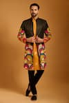 Buy_Siddartha Tytler_Multi Color Silk, Chanderi Applique Work Sherwani Set _at_Aza_Fashions