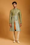 Buy_Siddartha Tytler_Green Dupion, Lampi Metallic Thread Intrecciato Woven Sherwani Set _at_Aza_Fashions