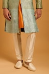 Buy_Siddartha Tytler_Green Dupion, Lampi Metallic Thread Intrecciato Woven Sherwani Set _Online_at_Aza_Fashions