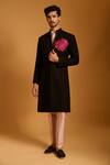 Siddartha Tytler_Black Silk, Polyester Crystals Floral Crest Patch Sherwani Set _Online_at_Aza_Fashions
