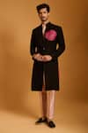 Buy_Siddartha Tytler_Black Silk, Polyester Crystals Floral Crest Patch Sherwani Set _at_Aza_Fashions