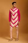 Siddartha Tytler_Fuchsia Polyester, Silk Crystals Chevron Pattern Kurta Set _Online_at_Aza_Fashions