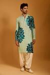 Buy_Siddartha Tytler_Aqua Georgette, Rayon Sequins Floral Work Kurta Set _Online_at_Aza_Fashions