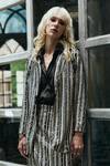 Buy_Dash And Dot_Black Polyester Sequins Textured Stripe Blazer _at_Aza_Fashions