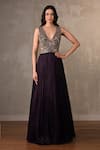 Buy_Onaya_Purple Satin, Chiffon Sequins, Mirrors, Metallic Thread, Zardosi Gown _at_Aza_Fashions