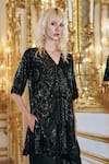 Buy_Dash And Dot_Black Polyester Sequins V-neck Embroidered Top _at_Aza_Fashions
