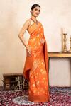 Zal From Benaras_Orange Silk Zari Banarasi Saree With Unstitched Blouse Fabric _at_Aza_Fashions