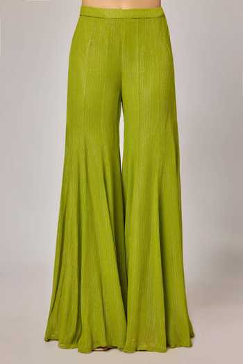 Buy_Krishna Padia_Green Crepe, Lurex, Georgette, Organza Floral Print Kurta Sharara Set _Online_at_Aza_Fashions