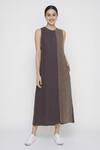 Buy_Urvashi Kaur_Beige Cotton Round Neck Color-block Sleeveless Maxi Dress _at_Aza_Fashions