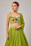 Buy_Krishna Padia_Green Georgette, Lurex, Crepe, Organza Sequins, Hand Blouse Lehenga Set _Online_at_Aza_Fashions