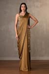 Buy_Onaya_Green Satin Sequins, Mirrors, Stones Sweetheart Neck Embellished Saree Gown _at_Aza_Fashions