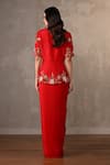 Shop_Onaya_Red Silk, Crepe Embroidery, Pearls, Floral Thread Peplum Top And Skirt Set _at_Aza_Fashions