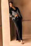 Shop_1999ad By Amita & Deepak_Black Satin Embroidery V-neck Thread Jacket And Pant Set _Online_at_Aza_Fashions