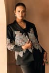 Buy_1999ad By Amita & Deepak_Black Satin Embroidery V-neck Thread Jacket And Pant Set 
