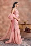 Supria Munjal Pink Net Embroidery, Ruffles Round Neck Petal Curve Gown With Drape Online at Aza Fashions Supria Munjal_Pink Net Embroidery, Ruffles Round Neck Petal Curve Gown With Drape _Online_at_Aza_Fashions