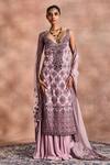 Buy_Supria Munjal_Purple Georgette Embroidery, Beads, Sequins Scoop Embellished Kurta Sharara Set _at_Aza_Fashions