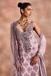 Supria Munjal_Purple Georgette Embroidery, Beads, Sequins Scoop Embellished Kurta Sharara Set _Online_at_Aza_Fashions