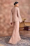 Shop_Supria Munjal_Pink Net Sequins, Beads V-neck Shimmer Jacket And Sharara Co-ord Set _at_Aza_Fashions