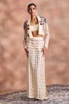 Buy_Supria Munjal_Off White Silk Organza Beads, Sequins, Stones, Cropped Jacket And Skirt Set _at_Aza_Fashions