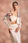 Supria Munjal_Off White Silk Organza Beads, Sequins, Stones, Cropped Jacket And Skirt Set _at_Aza_Fashions
