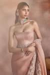Supria Munjal_Beige Silk Organza Embroidery, Zari Bandeau Sheer Pre-draped Saree With Corset _Online_at_Aza_Fashions
