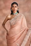 Buy_Supria Munjal_Beige Silk Organza Embroidery, Zari Bandeau Sheer Pre-draped Saree With Corset _Online_at_Aza_Fashions