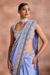 Supria Munjal Blue Silk, Crepe Embroidery, Beads, Scalloped Edge Saree With Embellished Blouse Online at Aza Fashions Supria Munjal_Blue Silk, Crepe Embroidery, Beads, Scalloped Edge Saree With Embellished Blouse _Online_at_Aza_Fashions