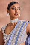 Shop Supria Munjal Blue Silk, Crepe Embroidery, Beads, Scalloped Edge Saree With Embellished Blouse Online at Aza Fashions Shop_Supria Munjal_Blue Silk, Crepe Embroidery, Beads, Scalloped Edge Saree With Embellished Blouse _Online_at_Aza_Fashions