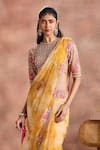 Supria Munjal_Yellow Net Embroidery, Sequins, Stones, Pearls, Tie And Dye Saree With Blouse _Online_at_Aza_Fashions