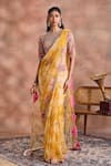 Buy_Supria Munjal_Yellow Net Embroidery, Sequins, Stones, Pearls, Tie And Dye Saree With Blouse _at_Aza_Fashions