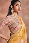 Supria Munjal_Yellow Net Embroidery, Sequins, Stones, Pearls, Tie And Dye Saree With Blouse _at_Aza_Fashions