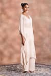 Buy_Supria Munjal_White Georgette, Satin, Modal Embroidery, Beads V-neck, Tonal Kaftan And Pant Set 