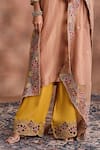 Buy_Supria Munjal_Beige Tissue Embroidery, Beads, Metallic Thread, Cut Neckline Kurta Palazzo Set _Online_at_Aza_Fashions