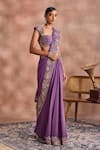 Shop_Supria Munjal_Purple Silk, Georgette Cut Work, Embroidery, Cutwork Floral Saree With Blouse _Online_at_Aza_Fashions