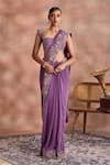 Buy_Supria Munjal_Purple Silk, Georgette Cut Work, Embroidery, Cutwork Floral Saree With Blouse _at_Aza_Fashions