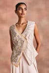 Supria Munjal_White Chanderi, Satin Beads, Embroidery, Metallic Top And Draped Dhoti Pant Set _at_Aza_Fashions