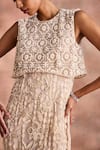 Supria Munjal_White Tulle Embroidery, Beads, Sequins Round Neck Embellished Column Gown _Online_at_Aza_Fashions