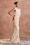 Buy_Supria Munjal_White Tulle Embroidery, Beads, Sequins Round Neck Embellished Column Gown _Online_at_Aza_Fashions