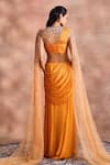 Shop_Supria Munjal_Yellow Silk, Chiffon, Net Sequins, Beads Choker Neck Fluid Draped Saree Gown _at_Aza_Fashions