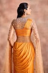 Buy_Supria Munjal_Yellow Silk, Chiffon, Net Sequins, Beads Choker Neck Fluid Draped Saree Gown _Online_at_Aza_Fashions