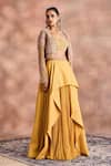 Supria Munjal Yellow Tissue, Chanderi, Georgette Beads, Embroidered Cropped Jacket Lehenga Set Online at Aza Fashions Supria Munjal_Yellow Tissue, Chanderi, Georgette Beads, Embroidered Cropped Jacket Lehenga Set _Online_at_Aza_Fashions