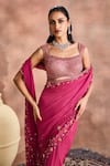 Supria Munjal Magenta Georgette Sequins, Stones, Beads Embellished Sheer Saree With Blouse Online at Aza Fashions Supria Munjal_Magenta Georgette Sequins, Stones, Beads Embellished Sheer Saree With Blouse _Online_at_Aza_Fashions
